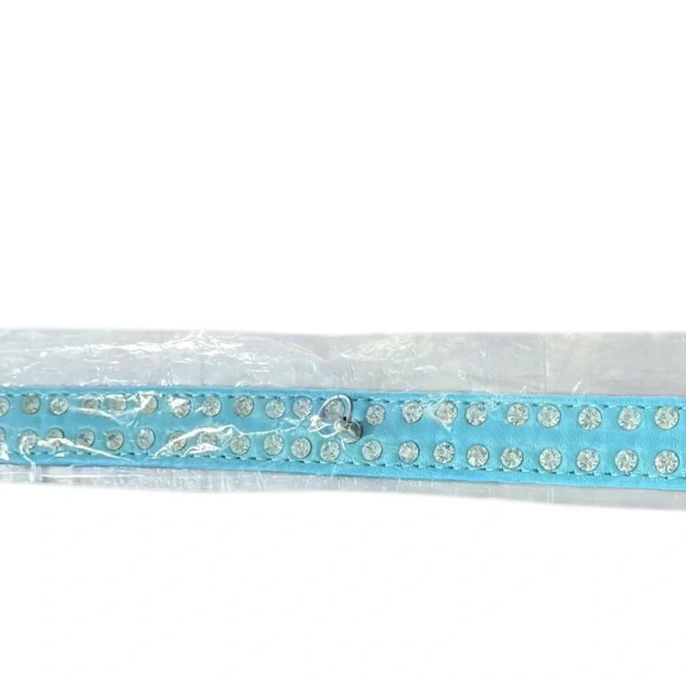 NWT sz L blue studded dog collar 17